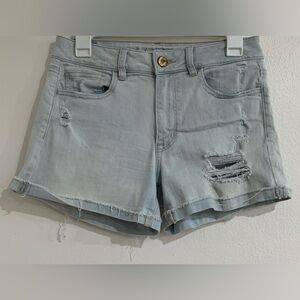 American Eagle Super Stretch Hi-Rise Shortie Light Wash Distressed Jean Shorts 8